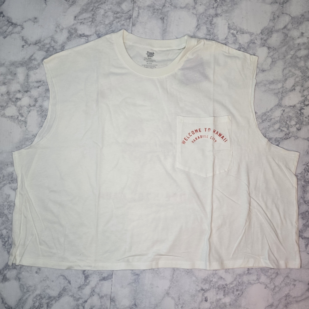 Ascot & Hart Hawaii Sleeveless Crop Muscle Tee White Red Oversized XXL